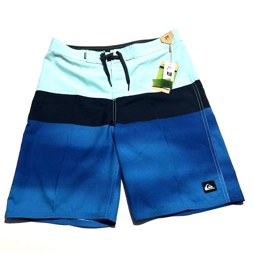 Quiksilver Boardshorts‎ Youth Size 29 Swim Trunks Blue Pocket & Drawstring NWT